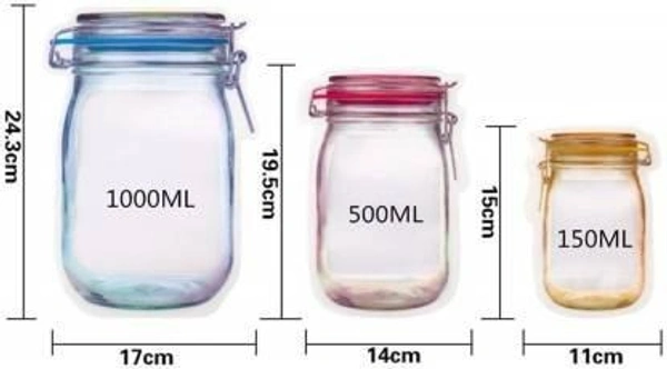 Plastic Transparent Jar-Shaped Stand-Up Pouch with Zipper (Set of 3) BX0855
