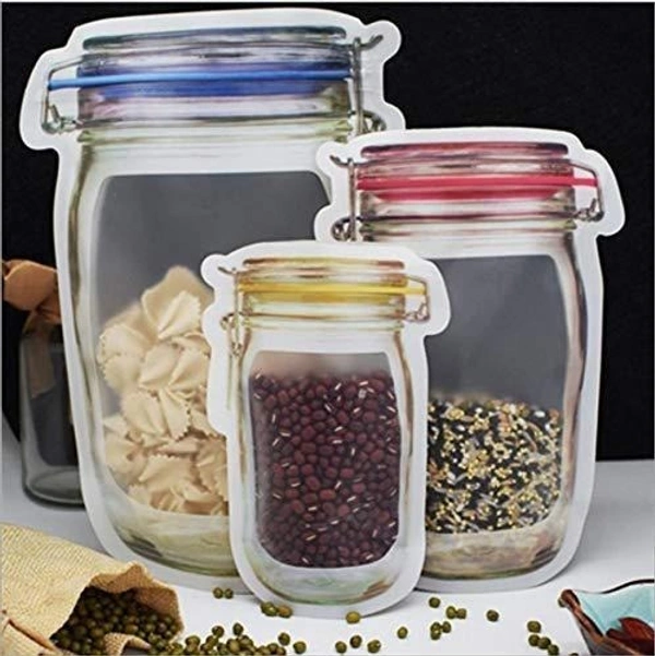 Plastic Transparent Jar-Shaped Stand-Up Pouch with Zipper (Set of 3) BX0855