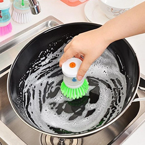 Plastic Wash Basin Brush Cleaner with Liquid Soap Dispenser (Multicolour) Pack of 3 BX0159