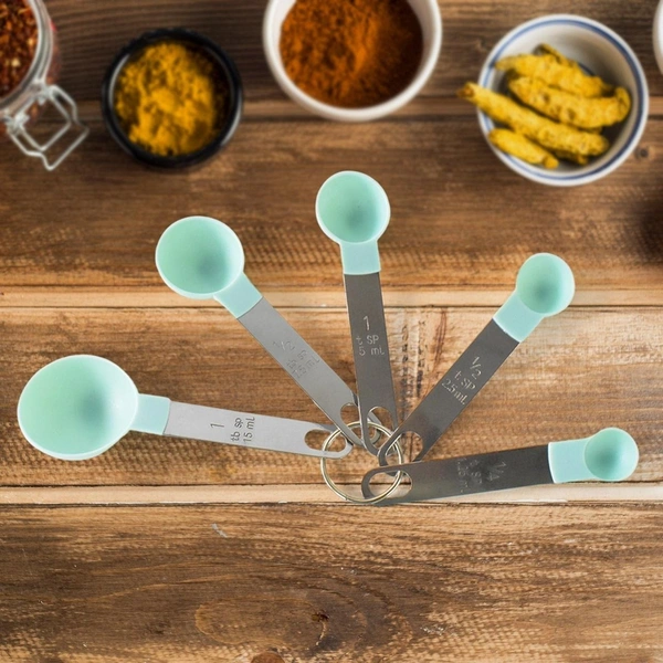 Stainless Steel & Plastic Measuring Spoons – Set of 5