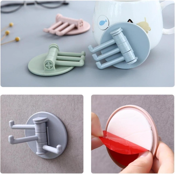 Sticky Hook Household Strong Punch-Free Hook, 180°Foldable Multi-Function Rotatable Hook with 3 Hooks, Suitable for Bathroom, Office (3 Pc) BX4142