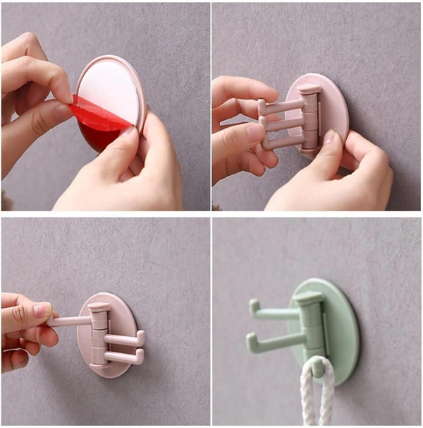 Sticky Hook Household Strong Punch-Free Hook, 180°Foldable Multi-Function Rotatable Hook with 3 Hooks, Suitable for Bathroom, Office (3 Pc) BX4142