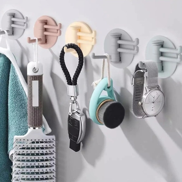 Sticky Hook Household Strong Punch-Free Hook, 180°Foldable Multi-Function Rotatable Hook with 3 Hooks, Suitable for Bathroom, Office (3 Pc) BX4142