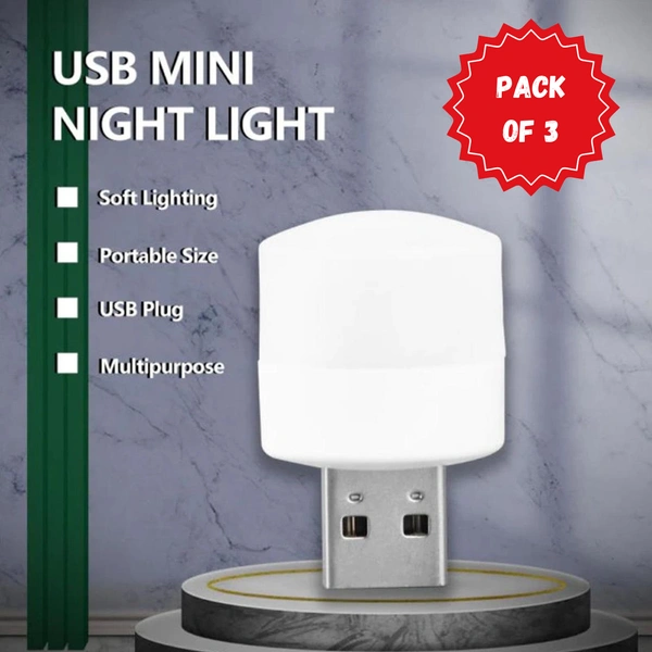 USB LED LAMP Night Light, Plug in Small Led Nightlight Mini Portable for PC and Laptop Pack of 3) BX6293
