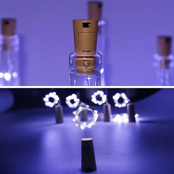 Wine Bottle Cork String Light | Multi LED / 2M Cable Length Copper Wire Battery Operated (White / 3 Pc) BX12998