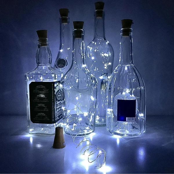 Wine Bottle Cork String Light | Multi LED / 2M Cable Length Copper Wire Battery Operated (White / 3 Pc) BX12998