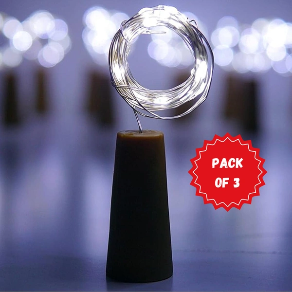 Wine Bottle Cork String Light | Multi LED / 2M Cable Length Copper Wire Battery Operated (White / 3 Pc) BX12998