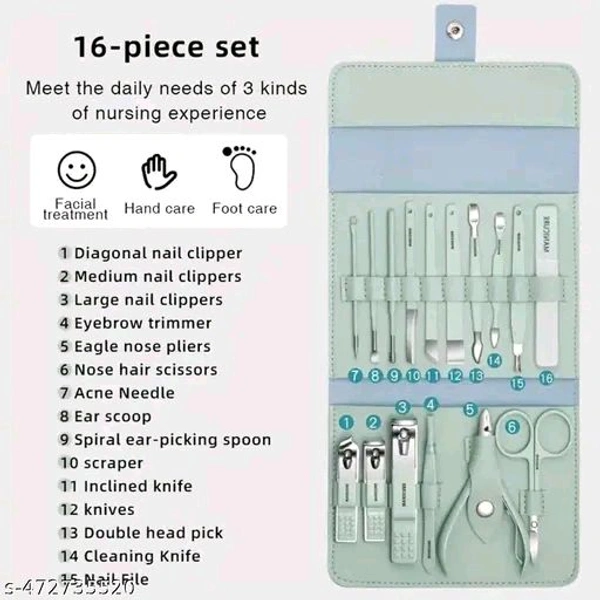 ETONEH ENTERPRISEStainless Steel Professional Manicure Set Nail Cutter For Women Nail Scissors Luxury Grooming Kit Manicure Pedicure Kit For Women Nail Acne Remover needle (MultiColor) (16 IN 1 Manicure Set)