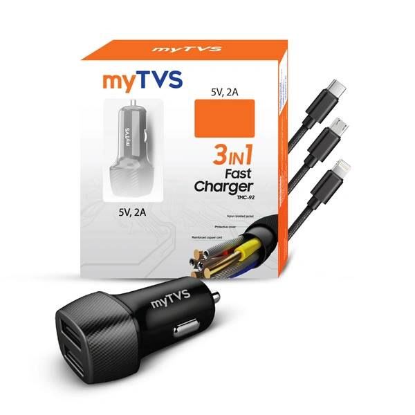  myTVS TMC-92 5V 2.1A Dual USB Charger with 3in1 Cable