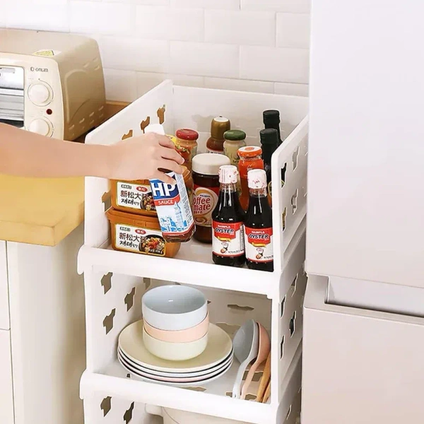4 Layer Stackable Multifunctional Storage,For Clothes Foldable Drawer Shelf Basket Utility Cart Rack Storage Organizer Cart For Kitchen, Pantry Closet, Bedroom, Bathroom, Laundry (4 Layer 1 Pc)