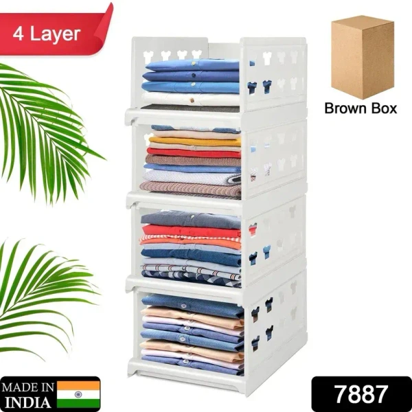 4 Layer Stackable Multifunctional Storage,For Clothes Foldable Drawer Shelf Basket Utility Cart Rack Storage Organizer Cart For Kitchen, Pantry Closet, Bedroom, Bathroom, Laundry (4 Layer 1 Pc)