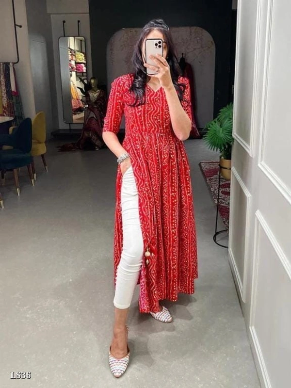 Women Naira Cut Bandhej Print Kurti - XXL