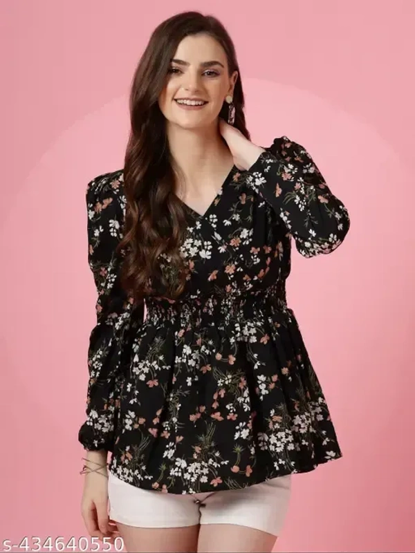 Honky Tonky Black Floral Print Peplum Top - XS