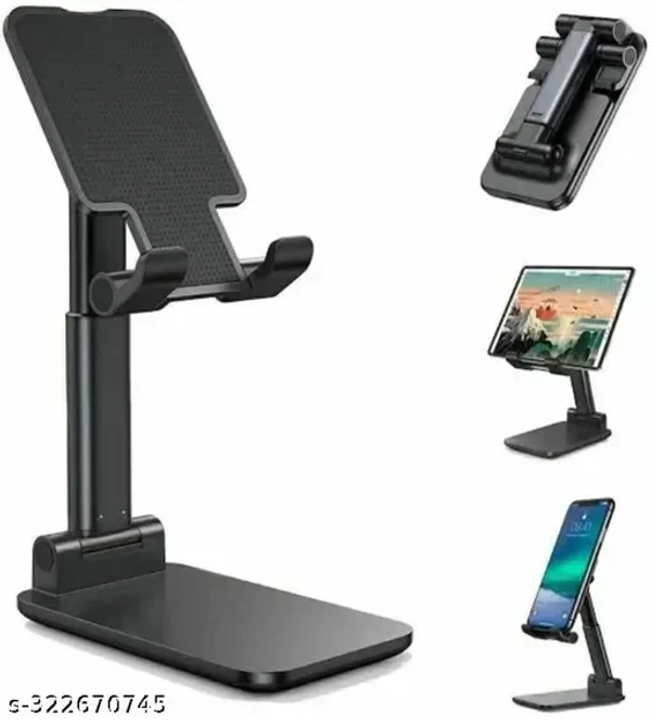 Mobile Phone Holder, Adjustable, Foldable, Anti-Skid, Wide Compatibility (Black) Tabletop