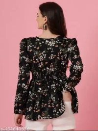 Honky Tonky Black Floral Print Peplum Top - XS