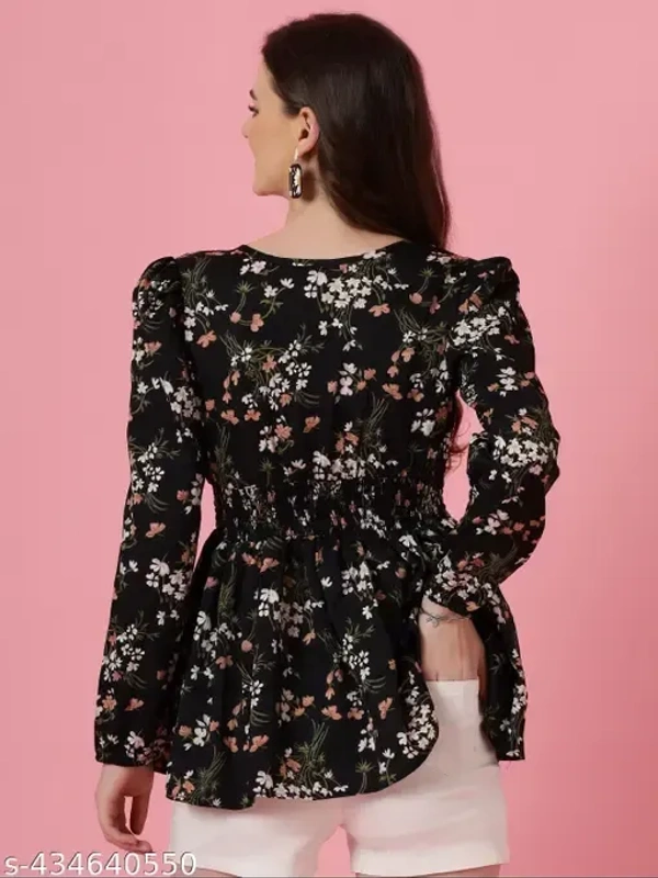 Honky Tonky Black Floral Print Peplum Top - XS