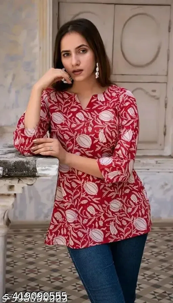 Women Printed Pure Cotton Short Kurta - XL