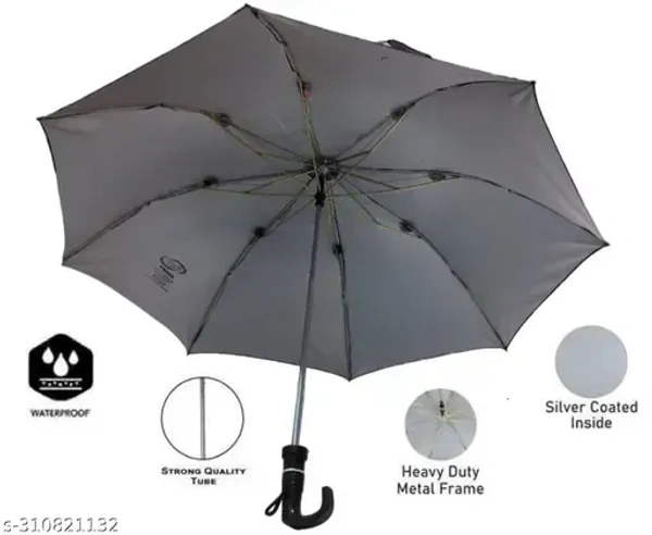 Umbrella 2 Fold Silver Coating For Rain Manual opening & Close for Men & Women