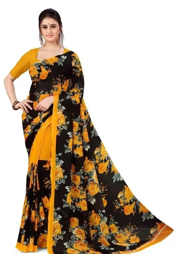 Printed Georgette Saree With Blouse Piece 4