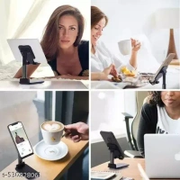 Mobile Phone Holder, Adjustable, Foldable, Anti-Skid, Wide Compatibility (Black) Tabletop