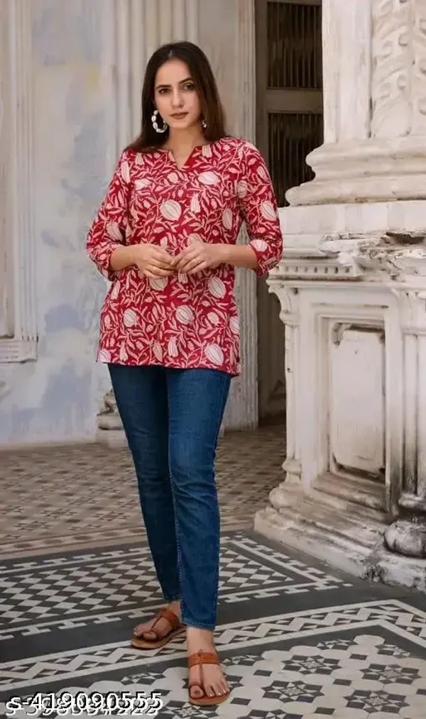 Women Printed Pure Cotton Short Kurta - XL