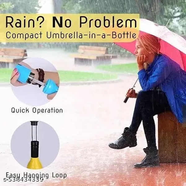 Unisex Windproof Double Layer Umbrella with Bottle Cover for UV Protection and Rain (Multicolour) Pack of 1