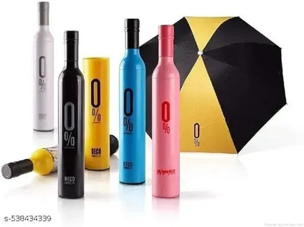 Unisex Windproof Double Layer Umbrella with Bottle Cover for UV Protection and Rain (Multicolour) Pack of 1