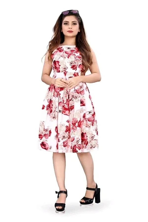 Women's Printed White Crepe Dress 5 - XS