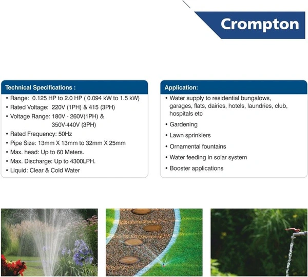 Crompton
Mini Crest I Centrifugal Water Pump (1 hp) - Royal Blue, 1HP