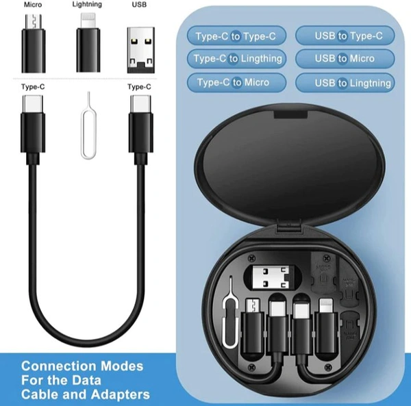 Mini Multi-functional Fast Charging Data Cables  - Black, 10 Cm