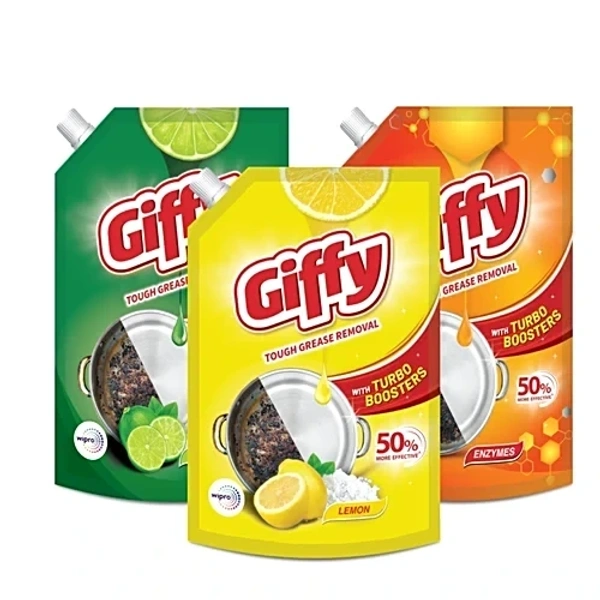 Giffy Concentrated Dish Wash Gel - Active Salt & Lemon, 900 ml - 900ml, Giffy