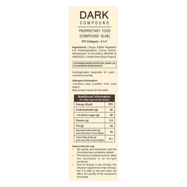 Chocoville Dark Compound Slab – 500g Premium Baking Chocolate - 500g, Chocoville