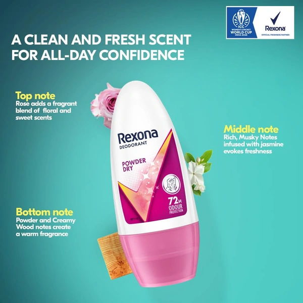 Rexona Powder Dry Underarm Roll On Deodorant For Women 50ml - 50ml, Rexona
