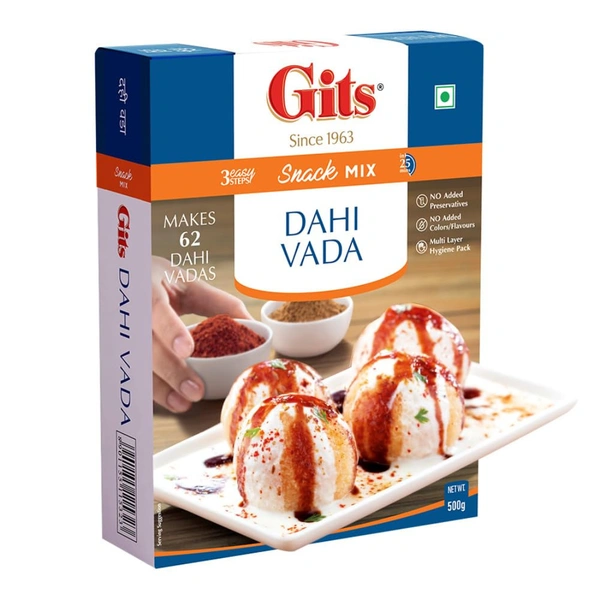  Gits Instant Dahi Vada Snack Mix, Makes 62 Per Pack, 500g - 500g, Gits