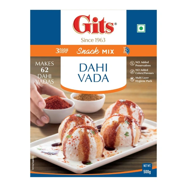  Gits Instant Dahi Vada Snack Mix, Makes 62 Per Pack, 500g - 500g, Gits