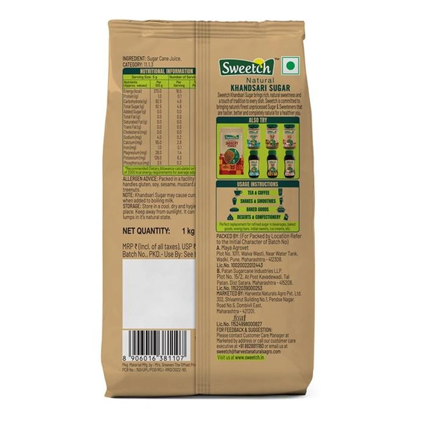Sweetch Natural Khandsari (Desi Khand) Sugar – 1Kg | Unrefined, Low GI & Chemical-Free - 1kg, Sweetch