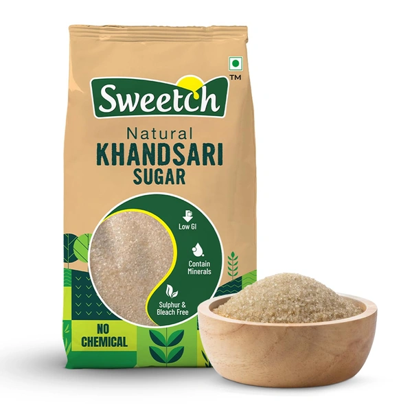 Sweetch Natural Khandsari (Desi Khand) Sugar – 1Kg | Unrefined, Low GI & Chemical-Free - 1kg, Sweetch