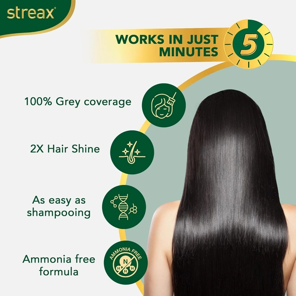 Streax Insta Shampoo Hair Colour, Natural Black  - Streax