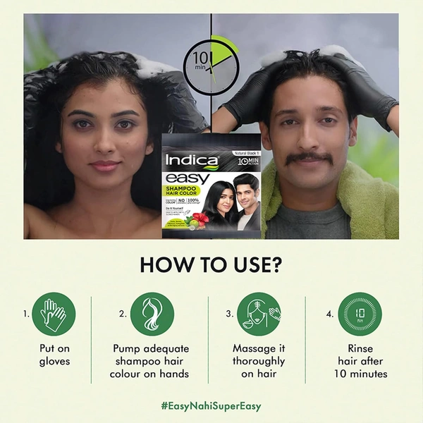 Indica Easy 10 Minutes Hair Color Shampoo Natural Black - Indica