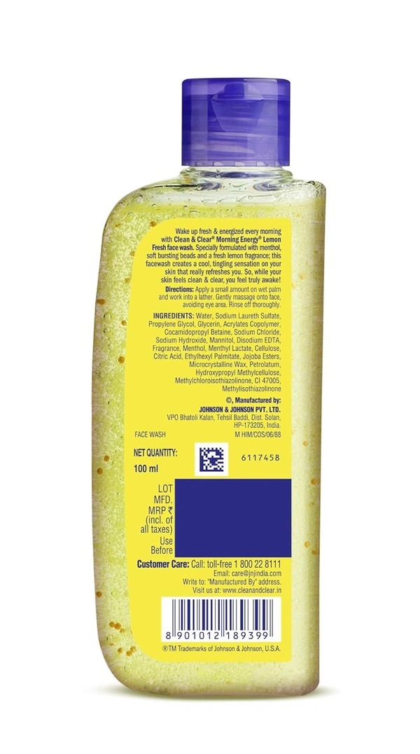 Clean & Clear Morning Energy Lemon Fresh, Yellow, 100 ml - 100ml, Clean & Clear