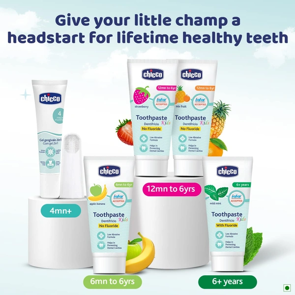 Chicco Toothpaste for Kids, Best for Baby (1y-6y), Strawberry Flavour, 50g - 50g, Chicco