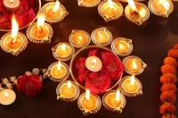 Golden Diya Urli Bowl – Handcrafted Iron Flower Decor (10 Inch, 10 Diyas) - 14L x 14W x 5H Centimeters, R Ayurveda Copper