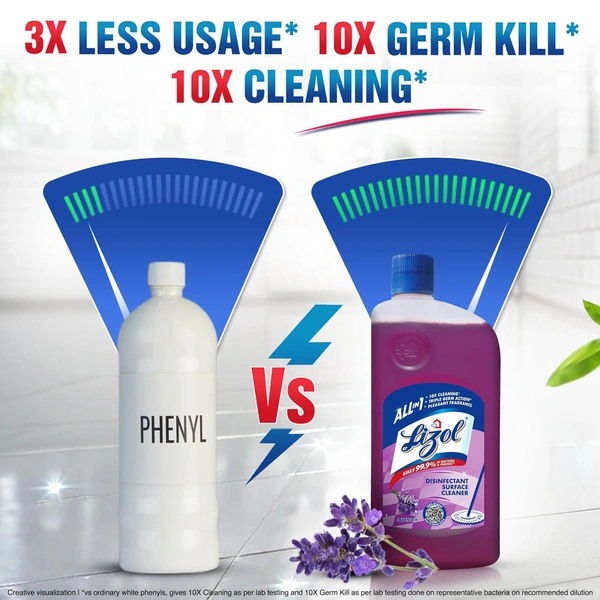 Lizol Disinfectant Surface & Floor Cleaner Liquid, Lavender - 625ml  - 625ml, Lizol