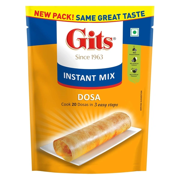Gits Instant Rice Dosa Breakfast Mix, Makes 20 per Pack, Pure Veg,500g - 500g, Gits