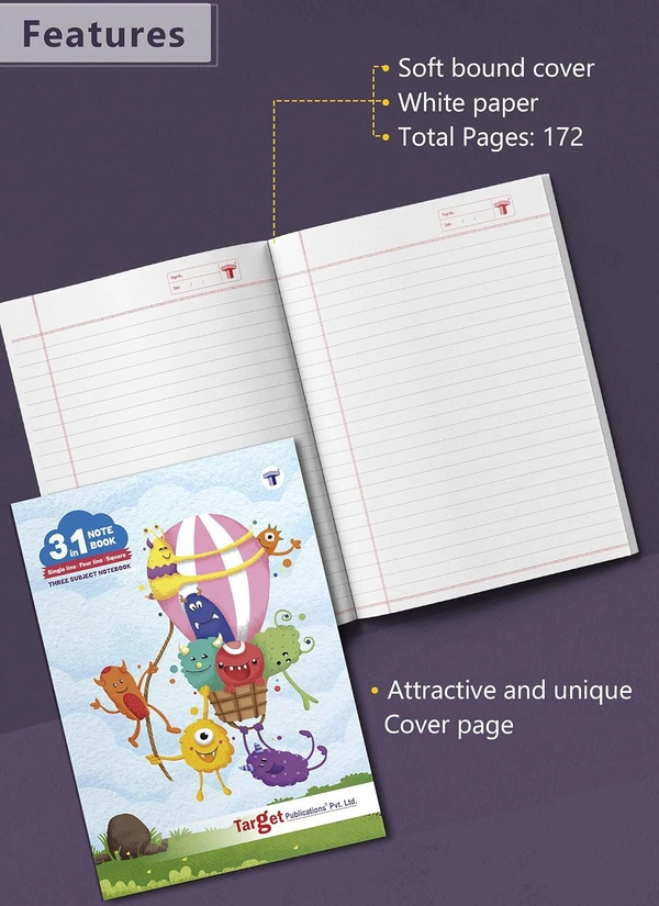 Three Subject Notebook -172 Pages  - 18 X 24 (57GSM) - 172 Pages