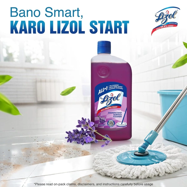 Lizol Disinfectant Surface & Floor Cleaner Liquid, Lavender - 625ml  - 625ml, Lizol