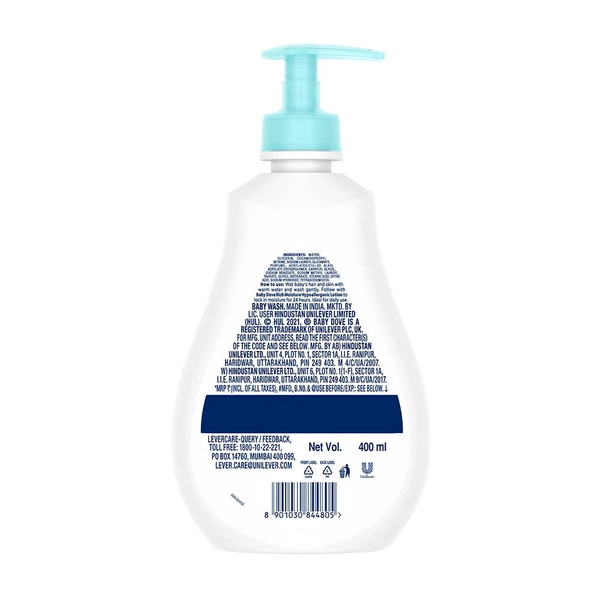 Baby Dove Rich Moisture Hair to Toe Baby Wash 400ml, No Tears Body Wash for Baby's Soft Skin - Hypoallergenic, No Sulphates, No Parabens - 400 ml