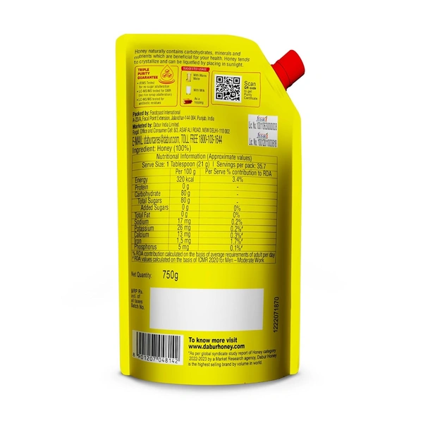 Dabur Honey - 750g Refill Pouch - 750ml, Dabar