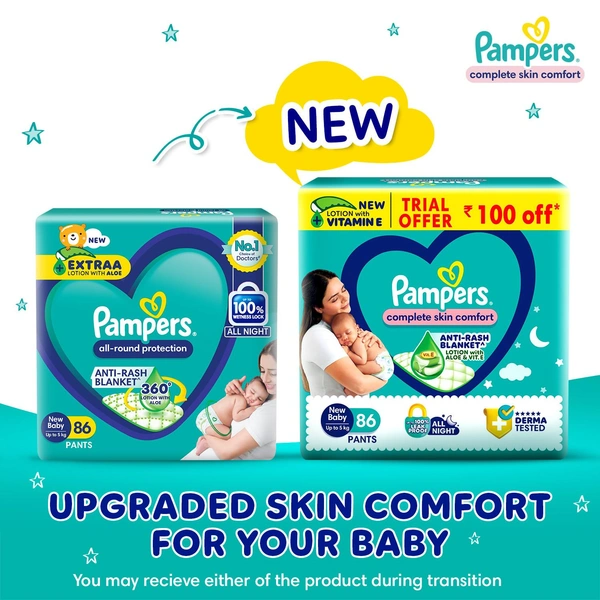 Pampers Complete Skin Comfort Pants (NB, XS) 86 Count, Upto 5kg - (NB,XS) 86 Count, Pampers