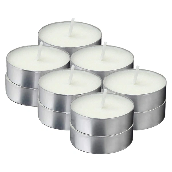 White Tea Lights Candles (टी लाइट मोमबत्ती ) - 12 Numbers -  Unscented, Smokeless - 12 Nos